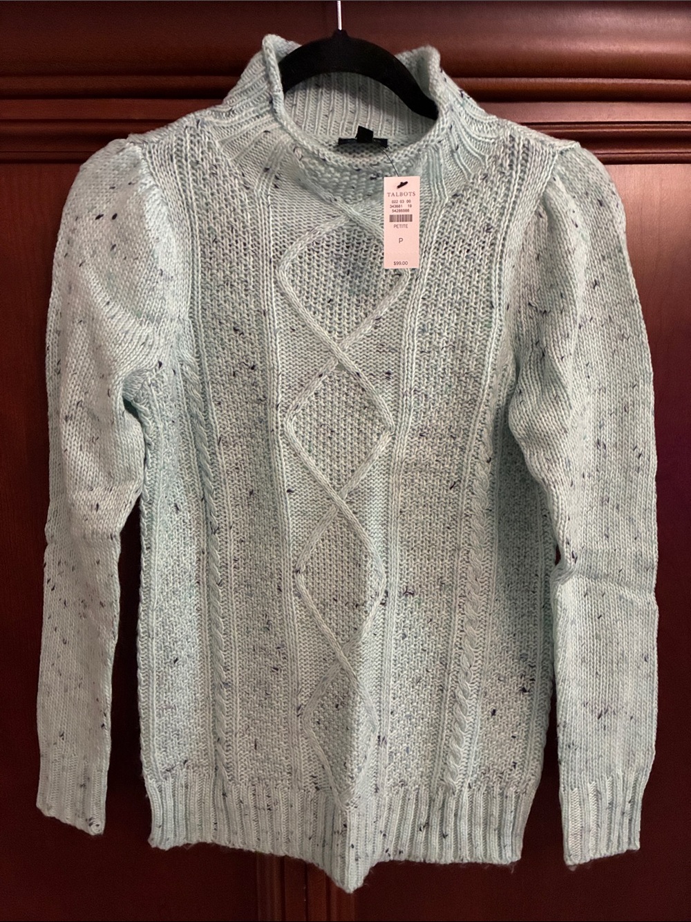 Talbots Mint Green Cable-Knit Turtleneck Sweater